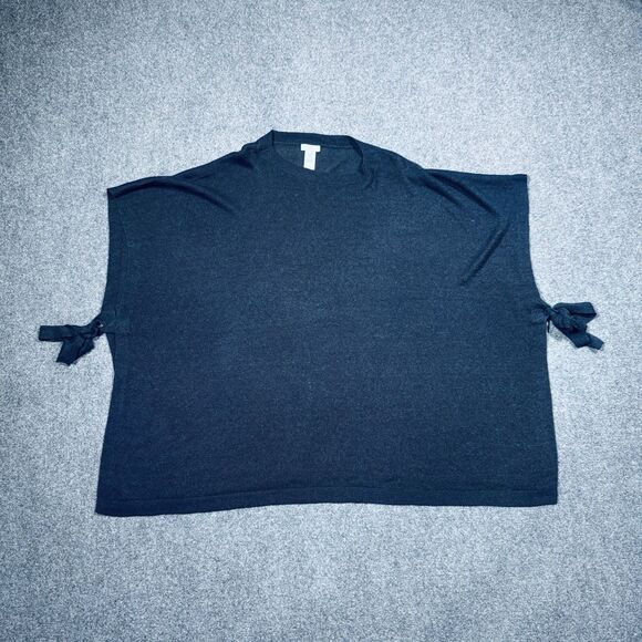 J Jill Linen Side-tie Sweater Poncho Navy Blue Knit One Size - Picture 3 of 6